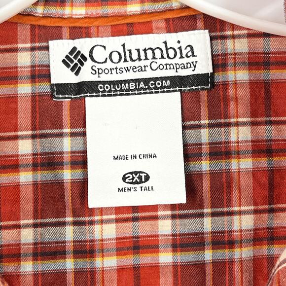 Columbia Mens Casual Button-Up‎ Shirt 2XT Tall Red Plaid Easy Care Short Sleeve - Picture 4 of 8